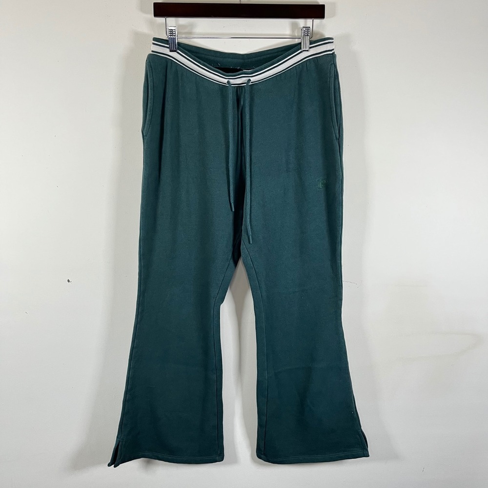 Pink Victorias Secret Flared Varsity Sweatpants Dark Green Drawstring Waist Med